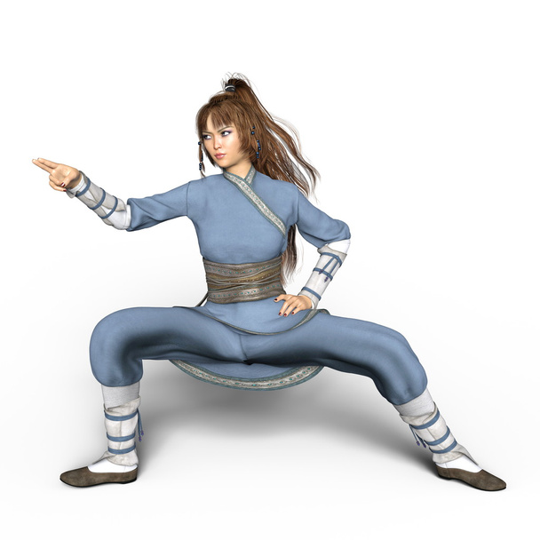 3D CG rendering of a Kung-Fu girl - Photo, Image