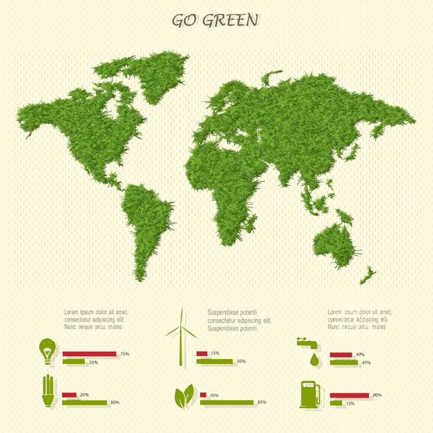 Stylized world map with eco infographic elements - Vetor, Imagem