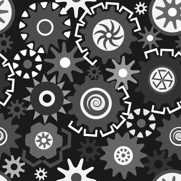 Abstract seamless pattern composed of gears in grayscale. - Vector, Image