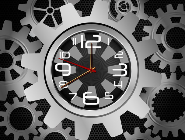 Relógio em forma de engrenagem sobre fundo preto
 - Vetor, Imagem