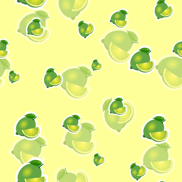 Pattern. lime and leaves different sizes on yellow background. Transparency lime. - ベクター画像