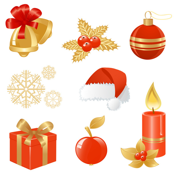 Weihnachtssymbole in Rot und Gold. Vektor-Illustration - Vektor, Bild