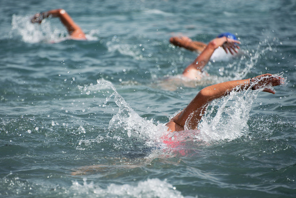Группа пловцов плавает в море
 - Фото, изображение