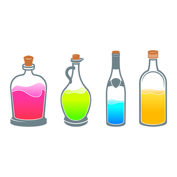Set with different bottles on white background. Alcohol. Elixir. - Vector, Image