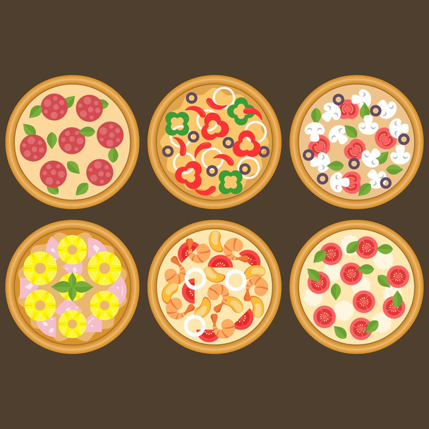 Vector different pizza set, flat design - Vector, Image