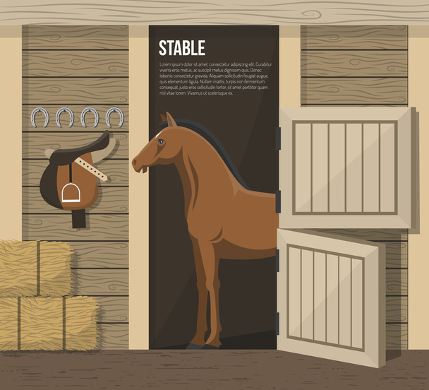  At çiftliği istikrarlı durak Poster ıslahı - Vektör, Görsel