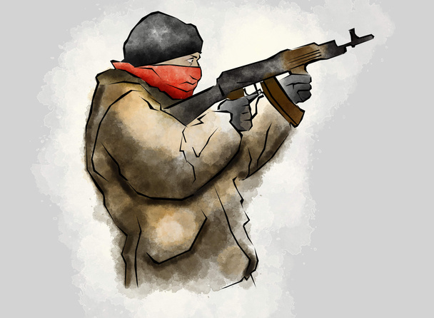 Истребитель с винтовкой, во время стрельбы, нарисован вручную
 - Фото, изображение