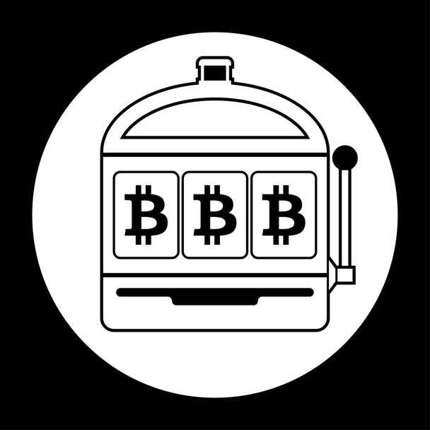 Иконка игрового автомата Bitcoin с черно-белым вектором
 - Вектор,изображение