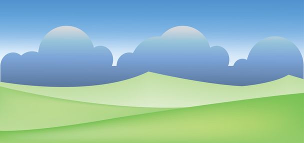 Abstract landscape with green fields and clouds. Digital vector image - Vector, Image