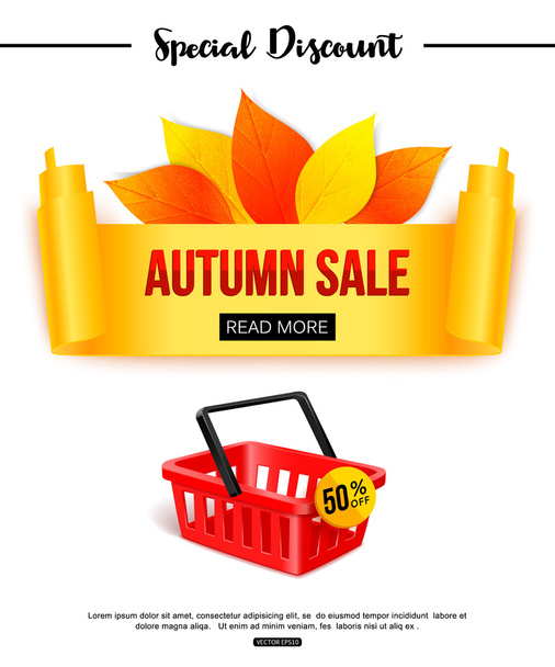 Autumn sale banner template for shop, online store, supermarket, fair, boutique. Vector eps 10 format. - Vector, Imagen