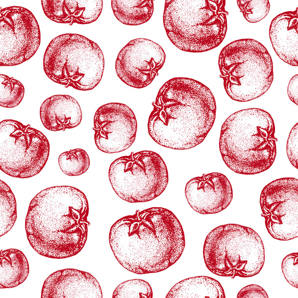 Seamless tomato pattern. Vegetable sketch background - Wektor, obraz