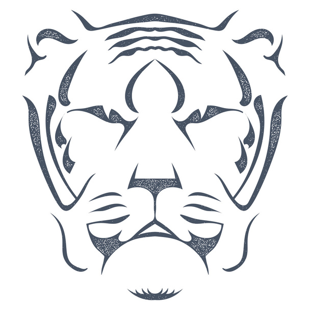 白いバックグルーに隔離された虎の頭のスケッチ黒いシルエット - ベクター画像