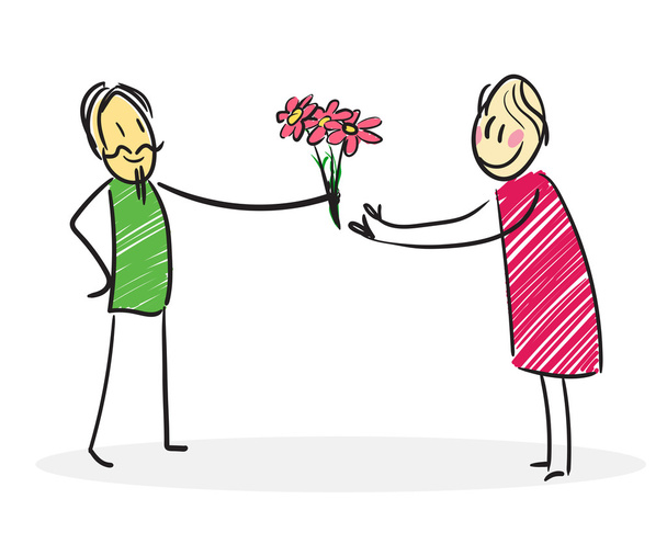 Man gives flowers to a woman - Vector, Image