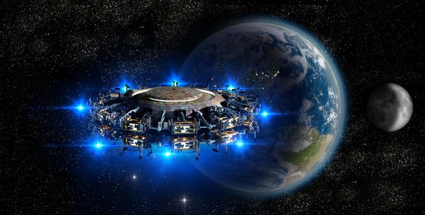 Alien UFO κοντά στη Γη - Φωτογραφία, εικόνα