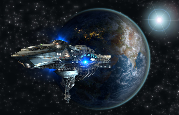 Космический корабль пришельцев с гравитационными колёсами
 - Фото, изображение