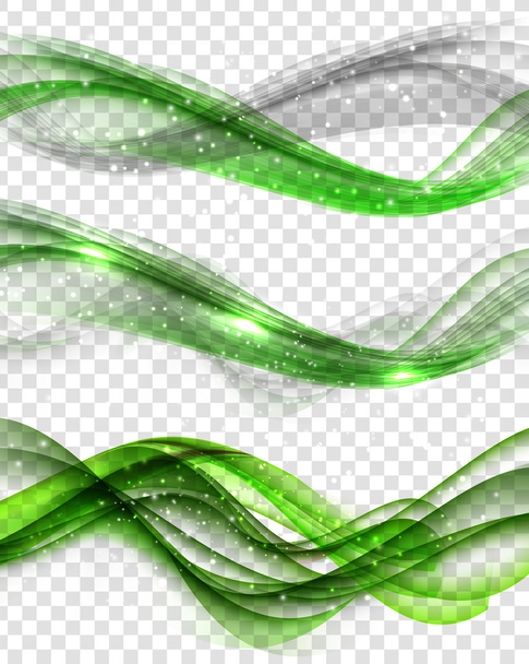 Abstract Blue Wave SAbstract Green Wave Set on Transparent Backg - Vector, Image