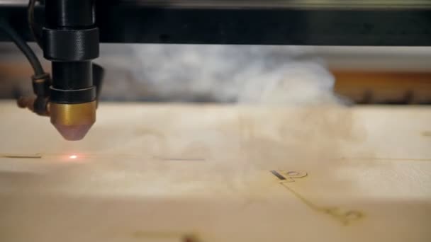 eine Maschine zum Schneiden von Sperrholz mit einem Laser - Filmmaterial, Video