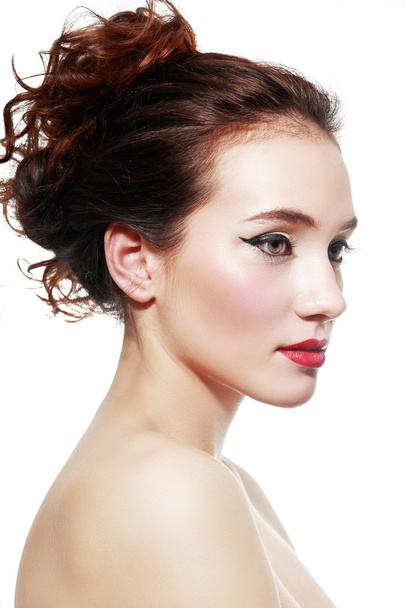  woman with red lips - 写真・画像