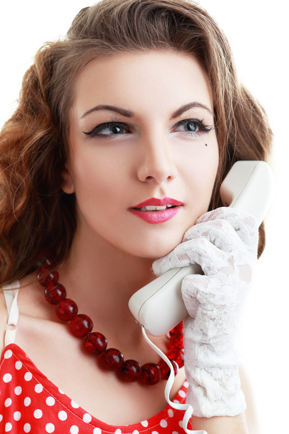 beautiful woman with handset - Photo, image