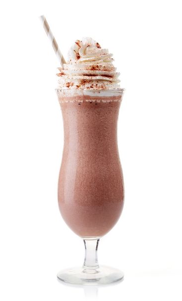 Glass of chocolate milkshake with whipped cream isolated on whit - Fotoğraf, Görsel
