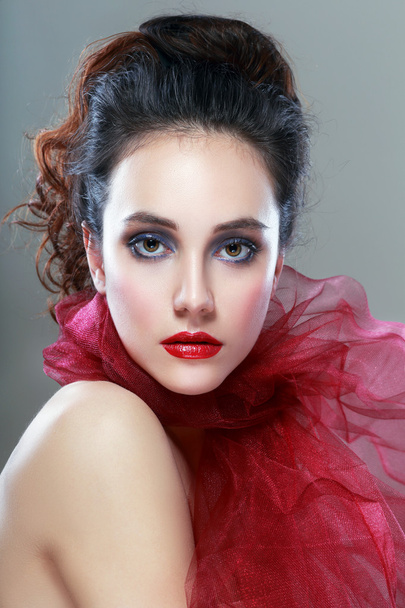 beautiful woman in red scarf - Photo, Image