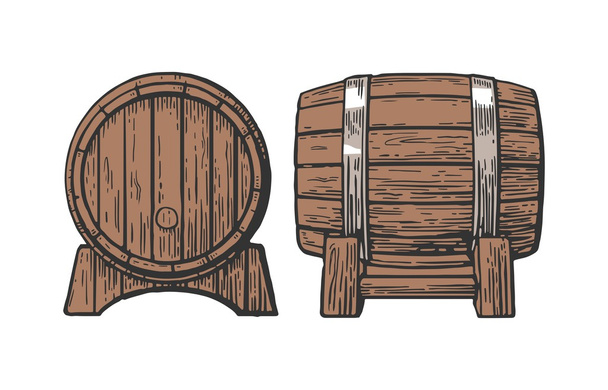 Juego de barriles de madera grabado vector ilustración
 - Vector, Imagen