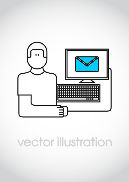 Man working of a computer - Vector, Imagen