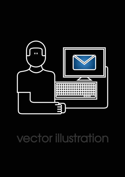 Man working of a computer. Creative vector illustration - ベクター画像