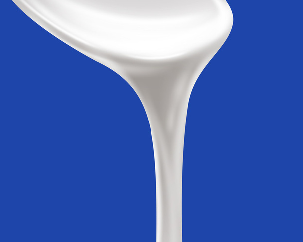 spoon and yogurt on blue background - Vector, Image