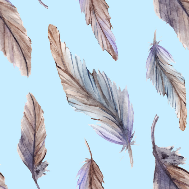 Watercolor feather ethnic boho seamless pattern background vector - Vektör, Görsel