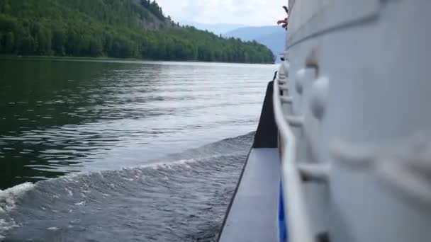 boat fast floating on the river - Footage, Video