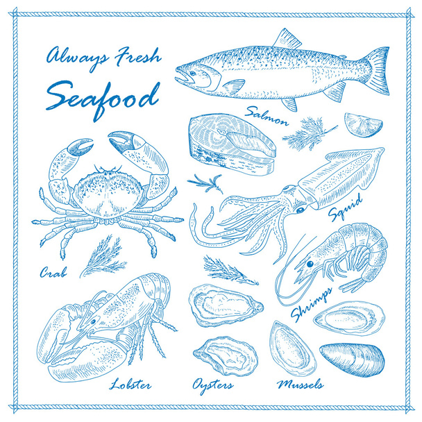 Hand drawn seafood - Vektor, Bild