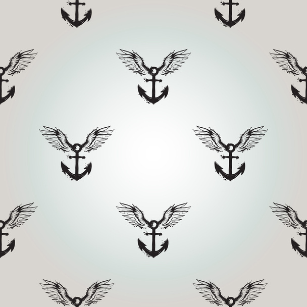  hand drawn anchor with wings pattern - Διάνυσμα, εικόνα