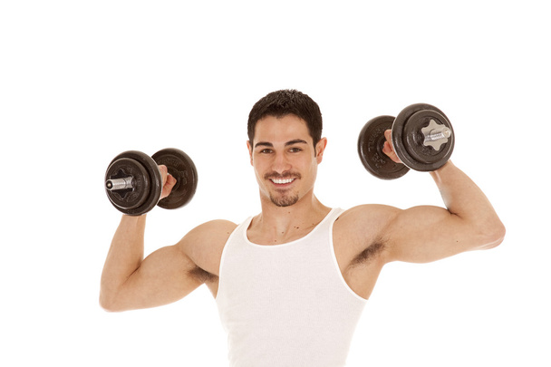 Man with biceps and weights - Φωτογραφία, εικόνα
