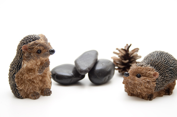 Hedgehog with black stones - Foto, afbeelding
