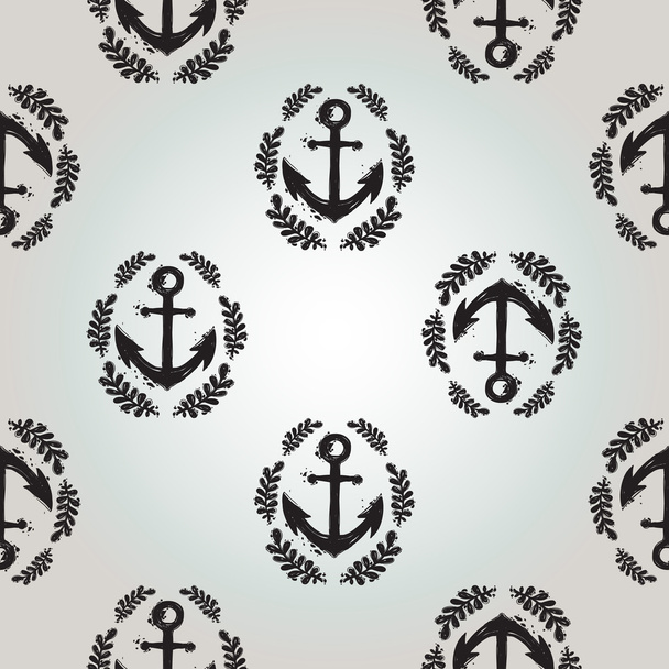 Hand drawn graphic flying laurel anchor pattern - Vettoriali, immagini