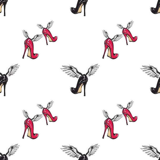 heels with angel wings pattern - Вектор,изображение