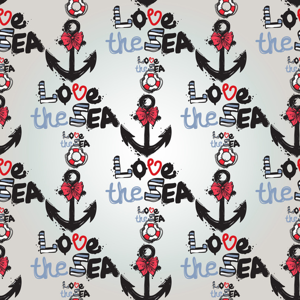 love sea with lifebuoy and anchor pattern - Vector, afbeelding