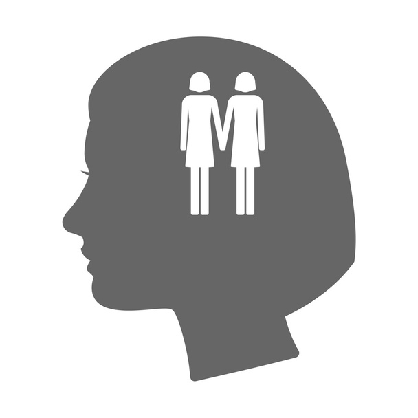 Ізольована жіноча голова силует значок з лесбійською парою піктограм
 - Вектор, зображення