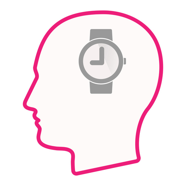 Απομονωμένη αρσενικό κεφάλι σιλουέτα εικονίδιο με ένα ρολόι στον καρπό - Διάνυσμα, εικόνα