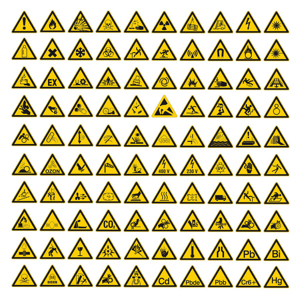 警告安全標識 warndreieck bgv a8 三角記号ベクトル絵文字アイコンを設定します。 - ベクター画像