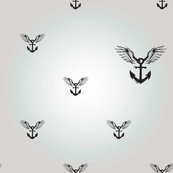 Hand drawn graphic flying anchor pattern - Διάνυσμα, εικόνα