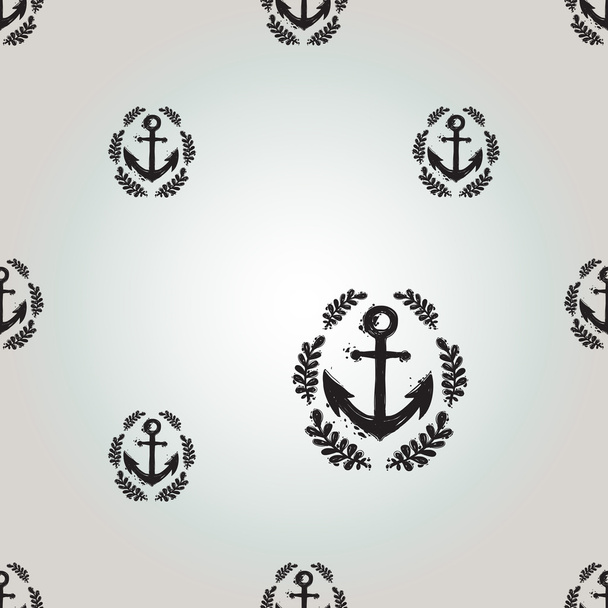 Hand drawn graphic flying laurel anchor pattern - Vektor, obrázek