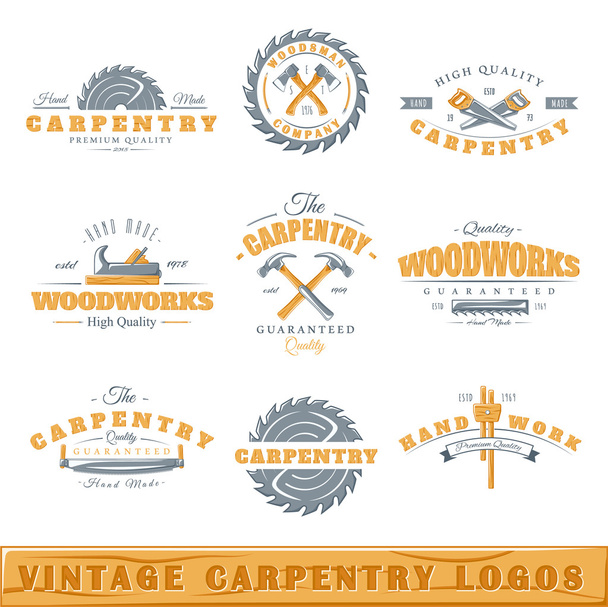 Vintage marangozluk logolar kümesi - Vektör, Görsel