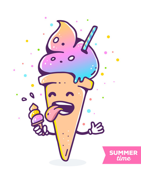 Vector colorful illustration of gradient character ice cream wit - Wektor, obraz