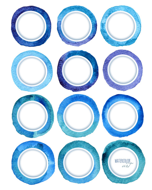 Conjunto de marco de acuarela azul con copyspace para texto, aislado sobre fondo blanco. Elementos de diseño abstractos
. - Foto, Imagen