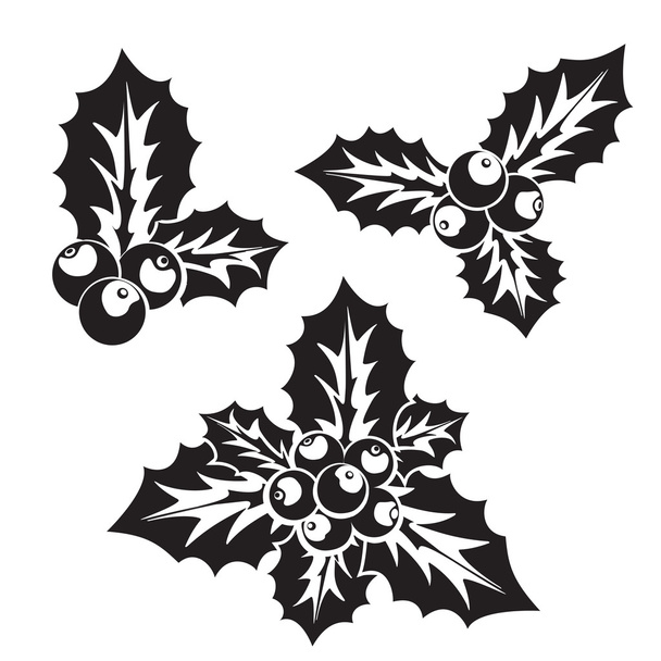 Kerst Holly of Europese Holly silhouet - Vector, afbeelding