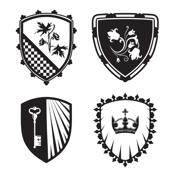 Coat of arms - shield with crown, key, flowers. - Vektör, Görsel