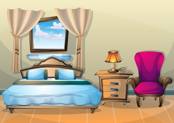 vector de dibujos animados ilustración dormitorio interior
 - Vector, imagen