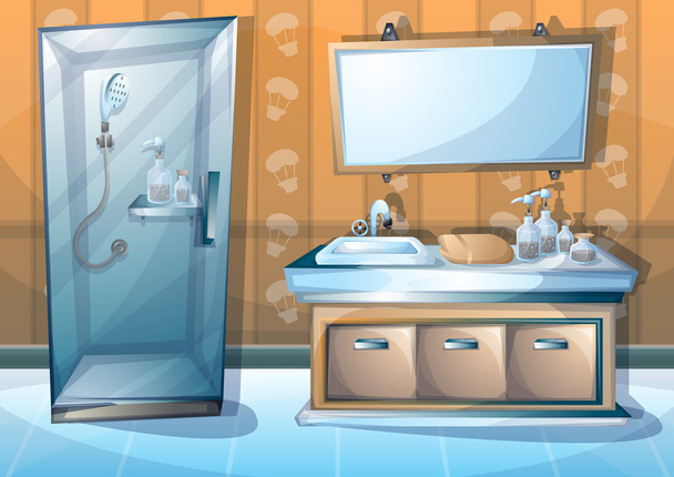 векторная иллюстрация интерьера ванной комнаты
 - Вектор,изображение